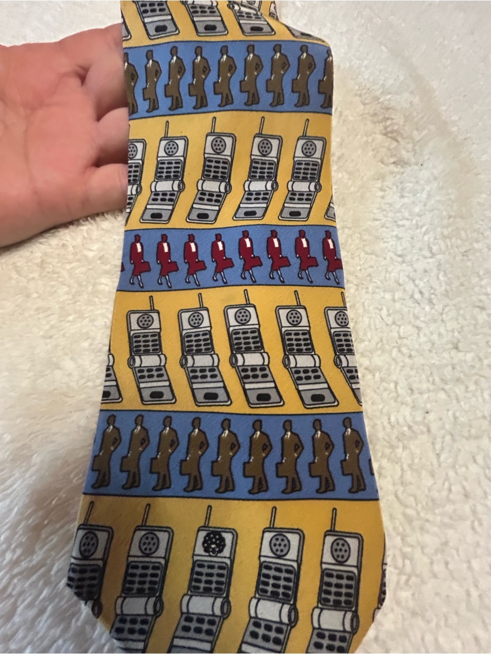 🎁3 for $30 - Classic Patterned Silk Tie with Retro Phone and Figure Motif